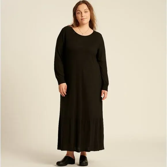 GURDUN SJODEN Long Sleeve Slub Linen Maxi Dress Black Sz L {C12}